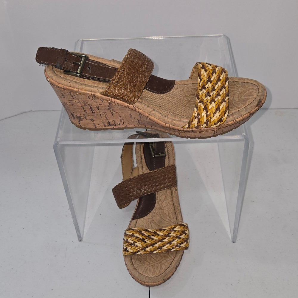 BOC Born Concept Womens 6M Brown Woven Strappy Cork Wedge Sandals Z12057 CIC16